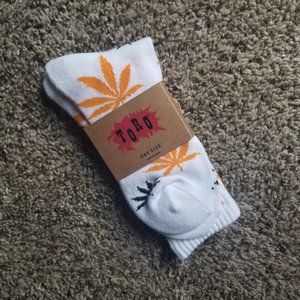 White Toro Socks with Orange & Black Leaves